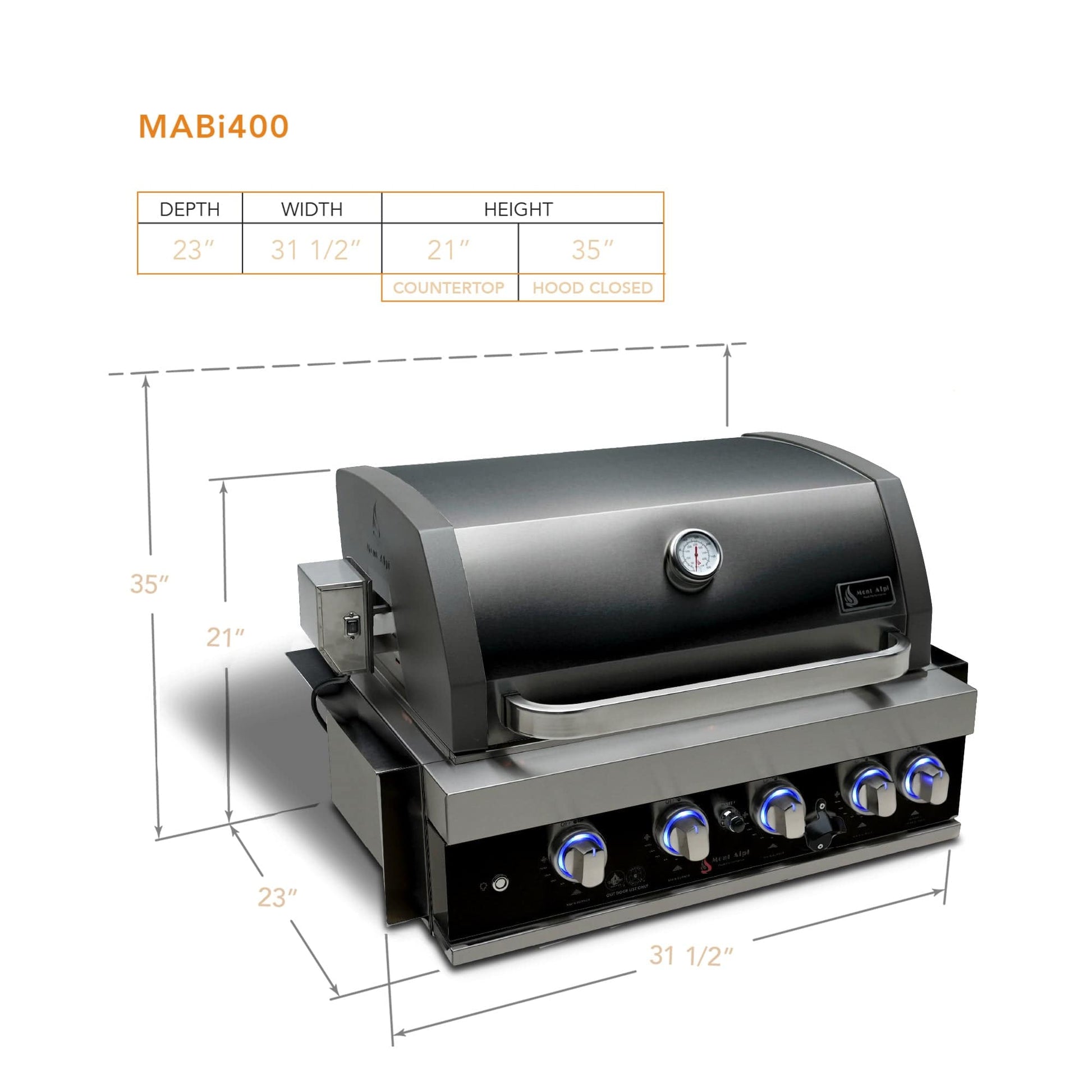 Mont Alpi Grills Mont Alpi 400 Black Stainless Steel Built-In Grill / 4 Burner Grill, Infrared Back Burner, Rotisserie Kit / MABi400-BSS