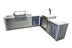 Mont Alpi Islands Mont Alpi 400 Deluxe Island with Beverage Center, 90 Degree Corner, Kegerator, and Fridge Cabinet / 4-Burner Grill, 2 Infrared Burners, Sink, 2 Fridges, 3 Beer Taps, Stainless Steel / MAi400-D90KEGBEVFC