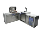 Mont Alpi Islands Mont Alpi 400 Deluxe Island with Fridge Cabinet, 90 Degree Corner, and Kegerator / 4-Burner Grill, 2 Infrared Burners, Fridge, 3 Beer Taps, Stainless Steel / MAi400-D90KEGFC