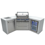 Mont Alpi Islands Mont Alpi 400 Deluxe Island with Fridge Cabinet and Two 45 Degree Corners / 4 Burner Grill, 2 Infrared Burners, Fridge, Stainless Steel / MAi400-D45FC