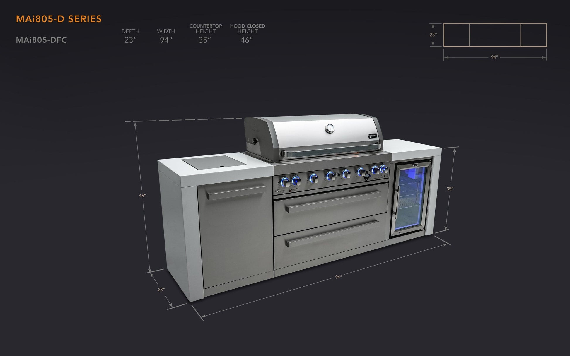Mont Alpi Islands Mont Alpi 805 Deluxe Island with Fridge Cabinet / 6-Burner Grill, 2 Infrared Burners, Fridge, Stainless Steel  / MAi805-DFC