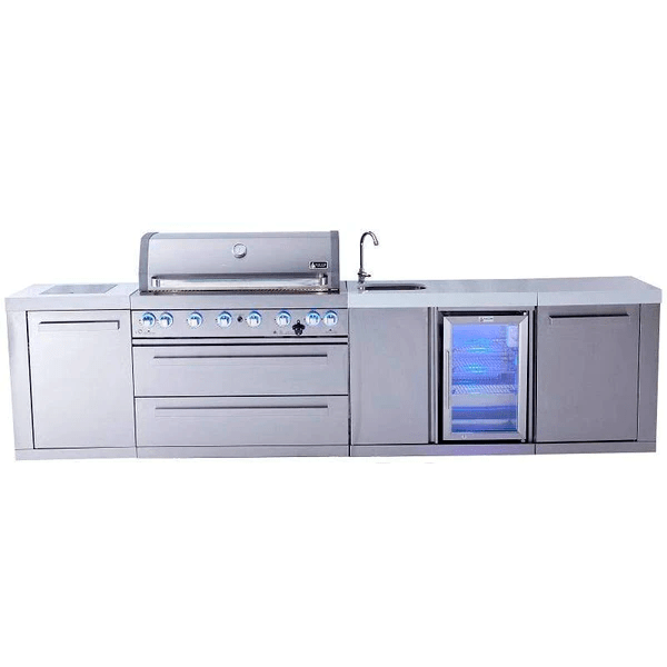 Mont Alpi Islands Mont Alpi 805 Island with Beverage Center / 6-Burner Grill, 2 Infrared Burners, Sink, Fridge, Stainless Steel  / MAi805-BEV