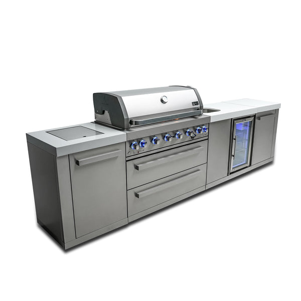 Mont Alpi 805 Island with Beverage Center / 6-Burner Grill, 2 Infrared Burners, Sink, Fridge, Stainless Steel / MAi805-BEV Mont Alpi 805 Island with Beverage Center / 6-Burner Grill, 2 Infrared Burners, Sink, Fridge, Stainless Steel / MAi805-BEV