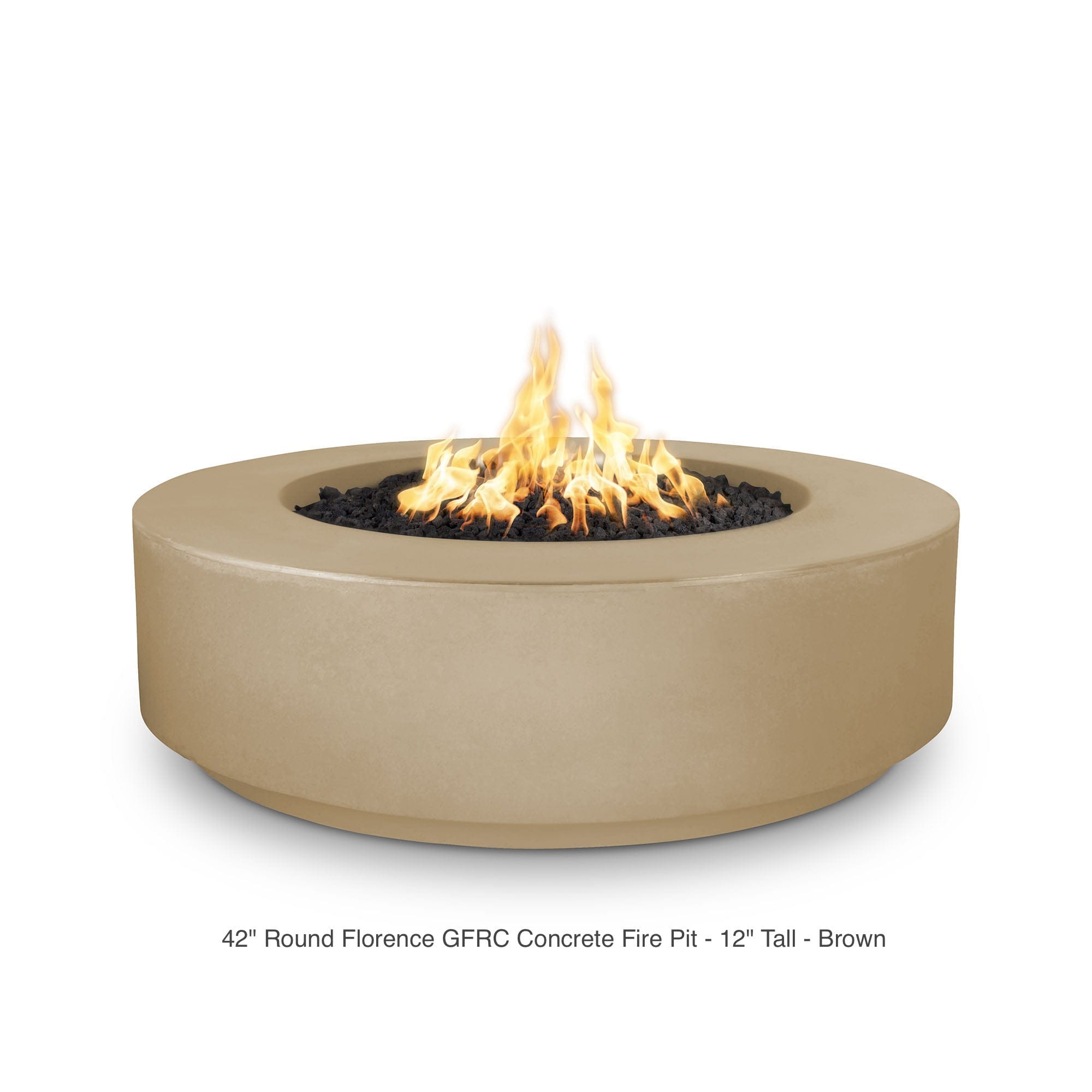 The Outdoor Plus Fire Features The Outdoor Plus 42" Round Florence GFRC Concrete Fire Pit - 12" Tall / OPT-FL42, OPT-FL42FSML, OPT-FL42FSEN, OPT-FL42E12V, OPT-FL42EKIT