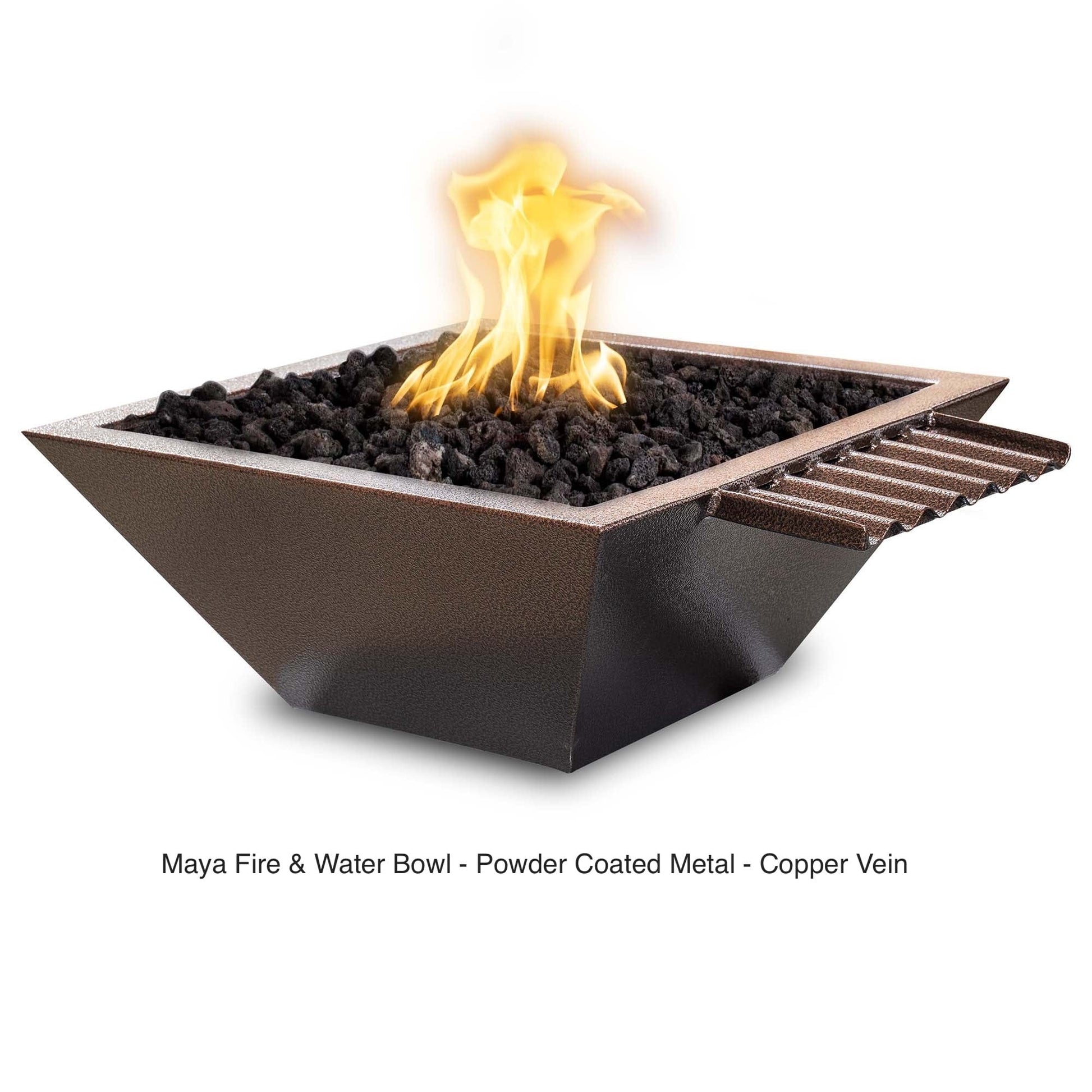 The Outdoor Plus Fire Features The Outdoor Plus Maya GFRC Concrete Square Fire & Water Bowl with Wave Scupper / OPT-(xx)SQPCFWWV