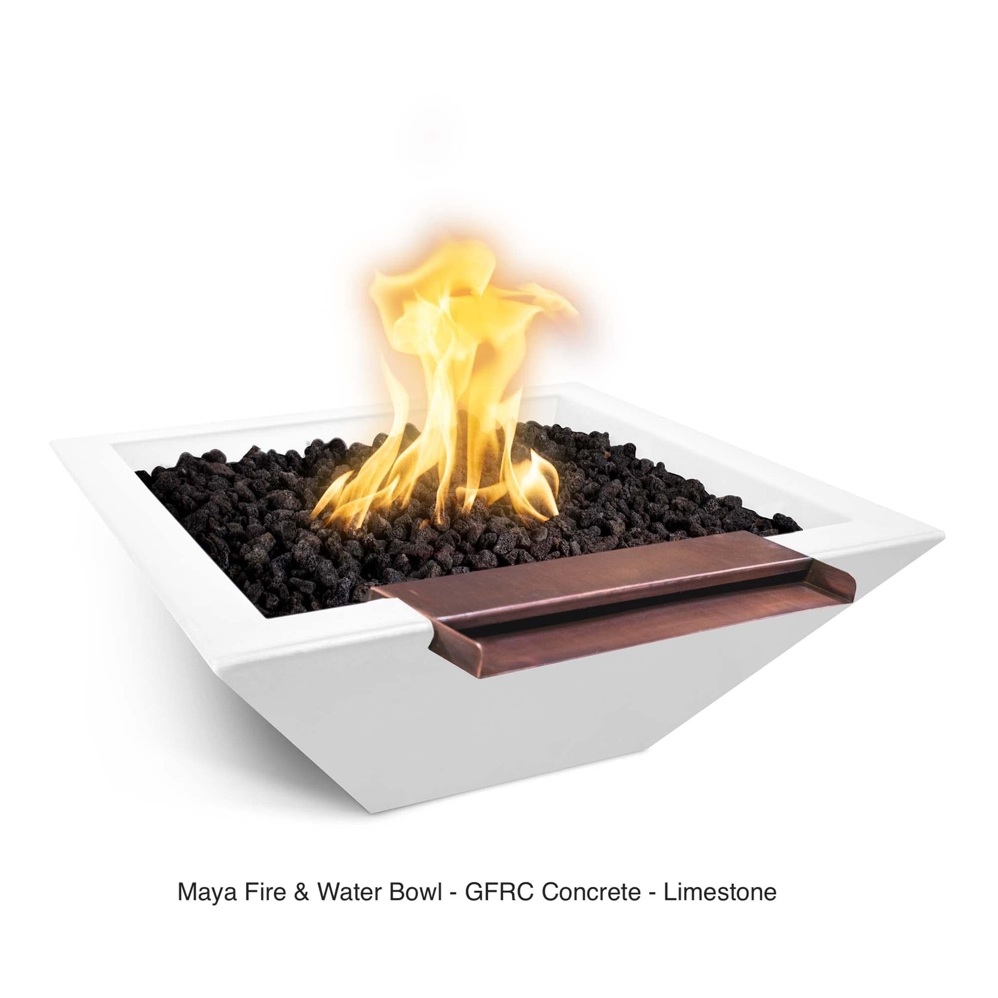 The Outdoor Plus Fire Features The Outdoor Plus Maya GFRC Concrete Square Fire & Water Bowl with Wide Spill / OPT-(xx)SFWWS