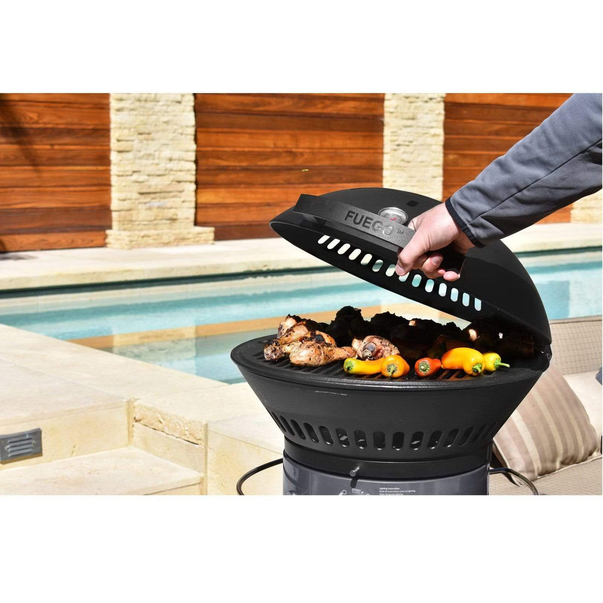 Fuego Living Freestanding Gas Grill Fuego Element Hinged 21”Carbon Steel / F21C-H