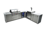 Mont Alpi Islands Mont Alpi 400 Deluxe Island with Beverage Center + 90 Degree Corner + Kegerator / 4-Burner Grill, 2 Infrared Burners, Sink, Fridge, Stainless Steel / MAi400-D90KEGBEV