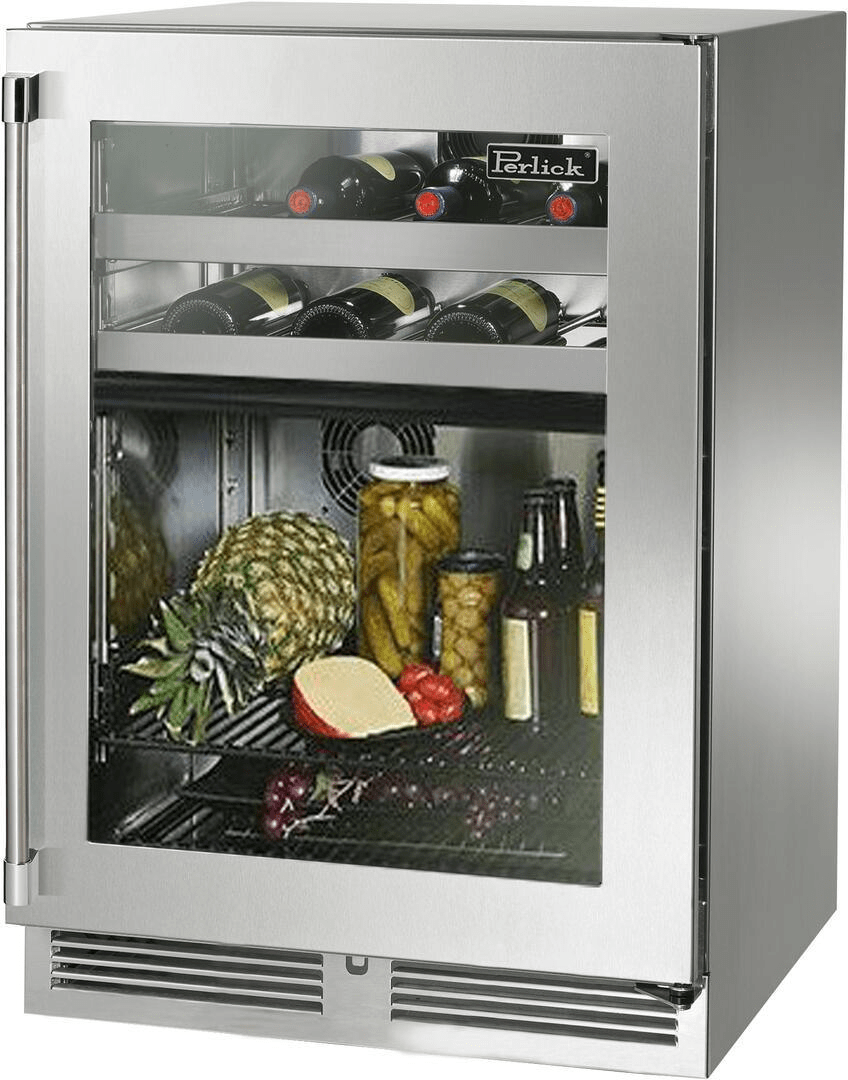 Perlick Refrigeration + Cooling Stainless Steel Glass Door - Right Hinge Perlick 24&quot; Signature Series Dual-Zone Outdoor Refrigerator/Wine Reserve | HP24CO-4