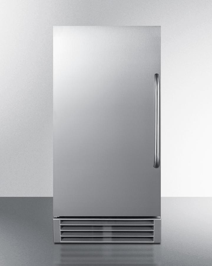 Summit Refrigeration + Cooling Summit 15" Wide 50 Lb. Built-In Undercounter Commercially Listed Outdoor Clear Icemaker with Automatic Defrost, Internal Pump, and Complete Stainless Steel Exterior / BIM47OS
