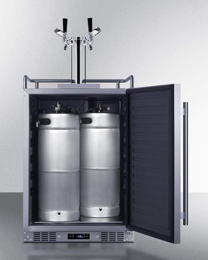 Summit Refrigeration + Cooling Summit 24&quot; Wide Commercial Indoor/Outdoor Dual Tap Beer Dispenser for Built-In or Freestanding Use with Stainless Steel Exterior, Caster Set, and Tap Locks / BC74OSCOMTWIN