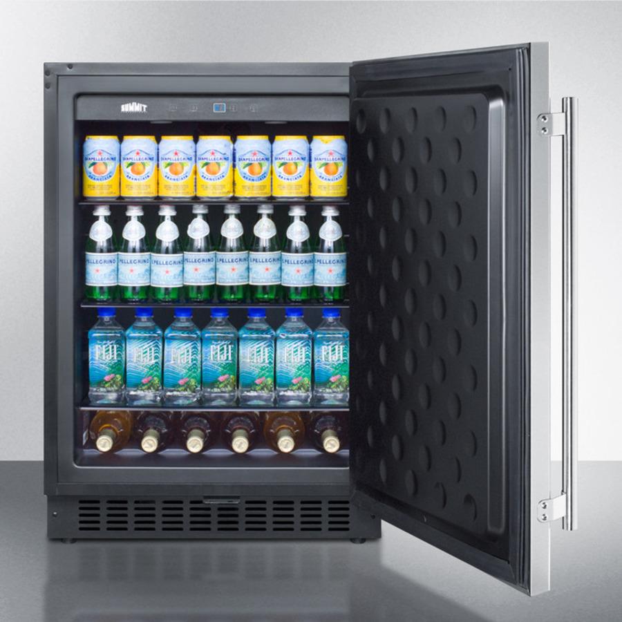 Summit Refrigeration + Cooling Summit 24&quot; Wide Outdoor All-Refrigerator for Built-In Use, with Lock, Digital Thermostat, Black Cabinet, and Stainless Steel Door / SPR627OS