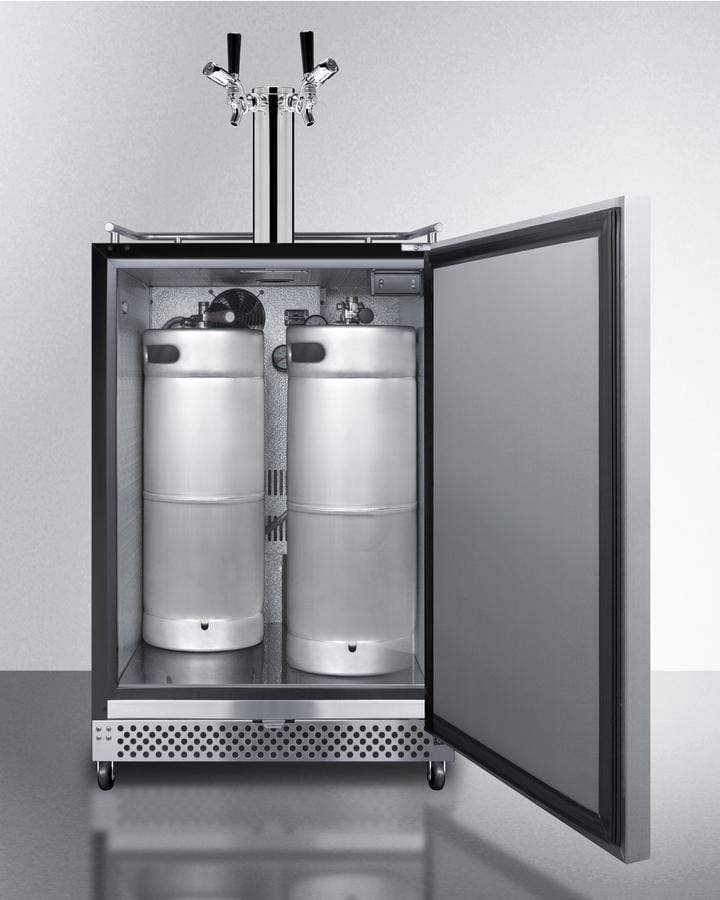 Summit Refrigeration + Cooling Summit 24&quot; Wide Outdoor/Indoor Commercial Beer Dispenser for Built-In or Freestanding Use, with Complete Dual Tap Kit, Two Taplocks, Digital Thermostat, Stainless Steel Door, and Black Cabinet / SBC696OSTWINTL