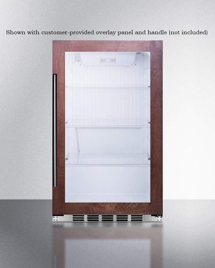 Summit Refrigeration + Cooling Summit Commercially Approved Indoor/Outdoor Beverage Cooler for Built-In or Freestanding Use with a Shallow 17.75" Depth, Panel-Ready Door Trim, Glass Door, and Stainless Steel Wrapped Cabinet / SPR489OSCSSPNR