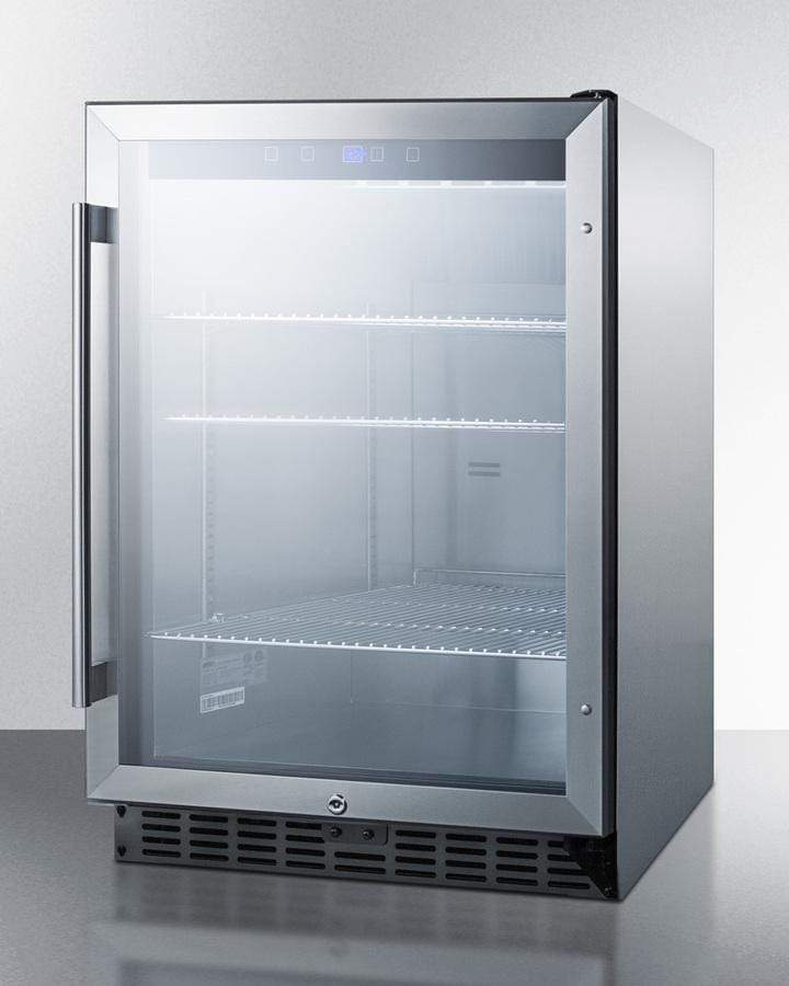 Summit Refrigeration + Cooling Summit Outdoor Built-In Undercounter Commercial Glass Door Beverage Center Designed for the Display and Refrigeration of Beverages and Sealed Food, with Stainless Steel Interior and Exterior Cabinet / SCR611GLOS