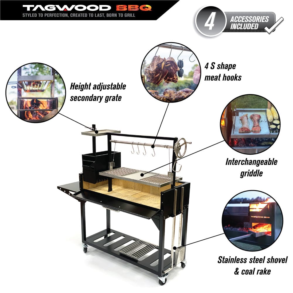 Tagwood Grills Tagwood BBQ Chief Series Argentine Santa Maria Wood Fire &amp; Charcoal Freestanding Grill 1/8 Thickness | 714 sq. in. of total grilling area | BBQ03SI