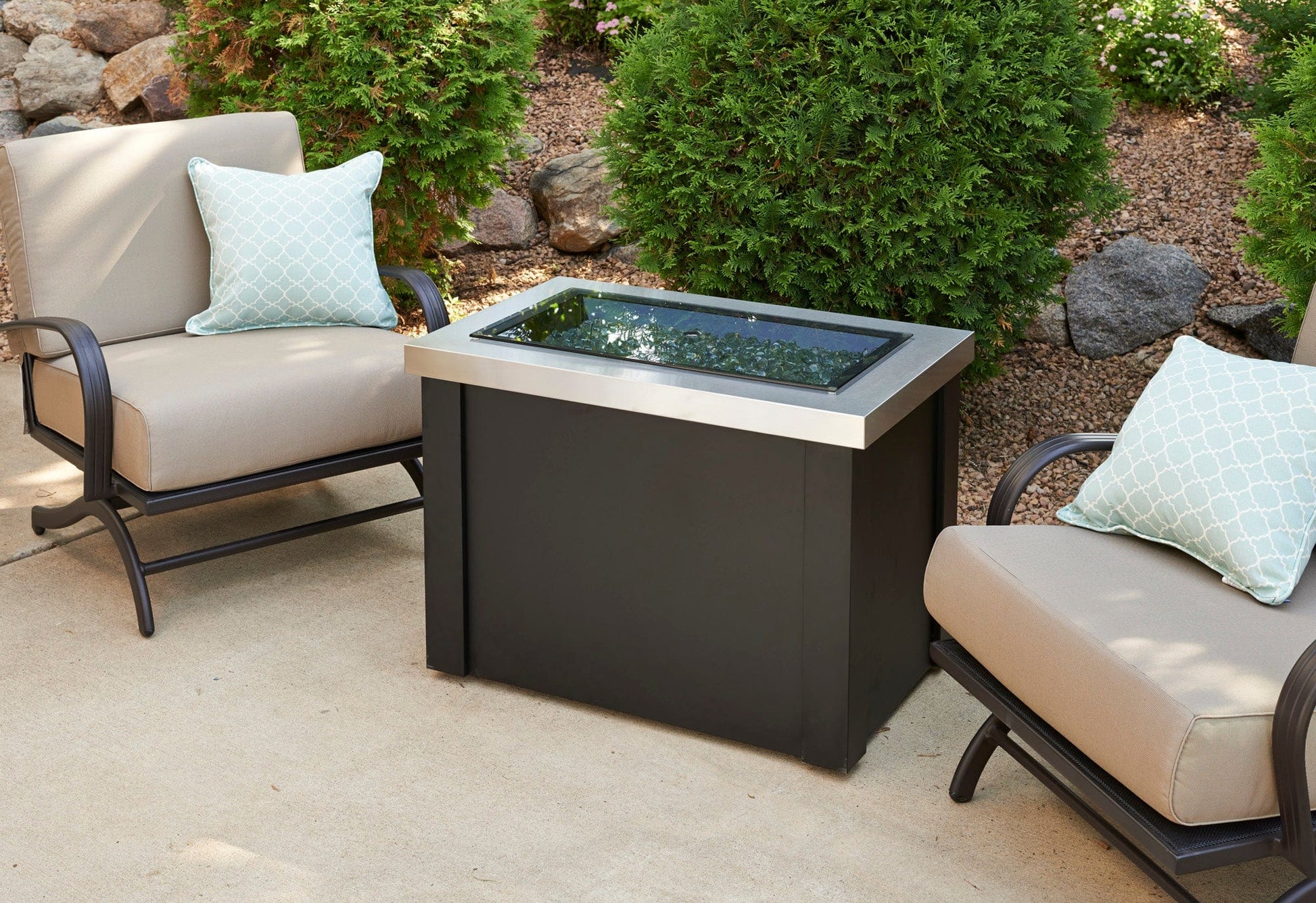 The Outdoor Great Room Fire Features The Outdoor GreatRoom Stainless Steel Providence Rectangular Gas Fire Pit Table / PROV-1224-SS