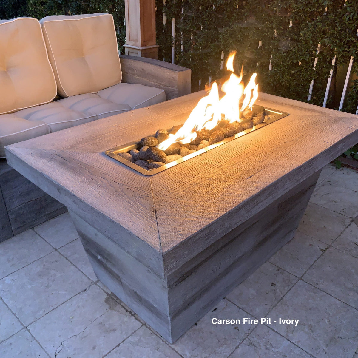 The Outdoor Plus Fire Features The Outdoor Plus 16&quot;, 24&quot; Tall Rectangular Carson Wood Grain GFRC Concrete Fire Table / OPT-CRS4836, OPT-CRS6036, OPT-CRS7236, OPT-CRS8436