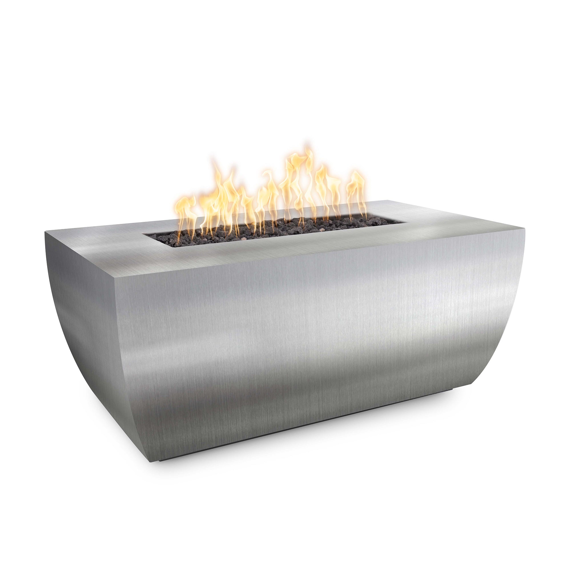 The Outdoor Plus Fire Features The Outdoor Plus 24" Tall 48", 60", 72", 84" Rectangular Avalon Stainless Steel Fire Pit / OPT-AVLSSxx24, OPT-AVLSSxx24FSML, OPT-AVLSSxx24FSEN, OPT-AVLSSxx24E12V, OPT-AVLSSxx24EKIT