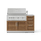 Premium outdoor stainless steel grill with wooden cabinet doors for modular kitchens or backyard entertaining.