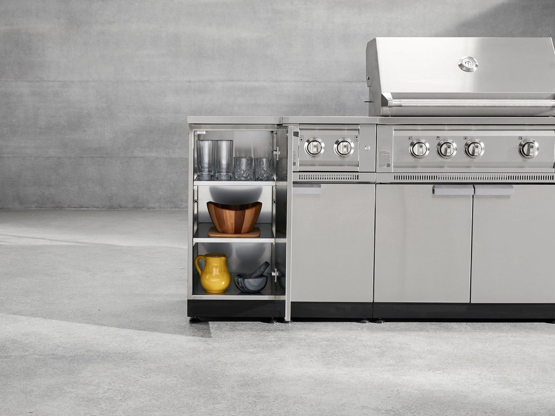 304 stainless steel grill with open shelves, perfect for modular outdoor kitchens; premium finish for durability.