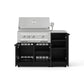 Premium 304 stainless-steel gas grill with modular cabinets and shelves, shown with sleek outdoor kitchen finish.