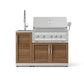 Premium outdoor grill with modular cabinets, stainless steel sink, and four knobs; sleek finish for luxury kitchens.