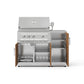 304 stainless steel grill with four burners, modular cabinets, and built-in storage shelves for outdoor kitchens.
