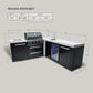 Mont Alpi 400 Black Stainless Steel Island with Beverage Center and 90 Degree Corner | 4-Burner Grill, Sink, Fridge | MAi400-BSS90BEV