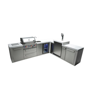 Mont Alpi 400 Classic Island with 90 Degree Corner, Beverage Center, and Kegerator | 4-Burner Grill, Sink, Fridge, Stainless Steel | MAi400-90KEGBEV