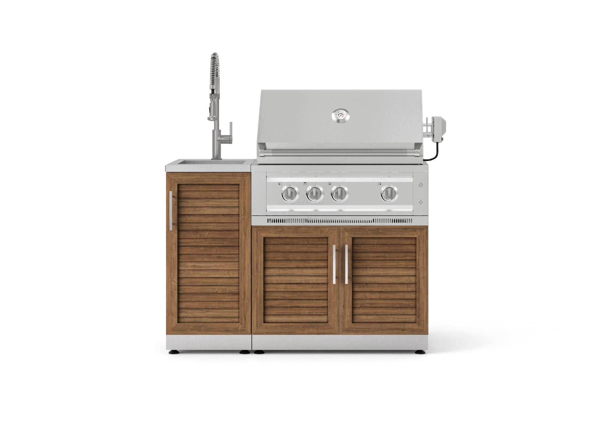 Premium stainless steel outdoor grill with storage and built-in sink, ideal for modular kitchen setups.