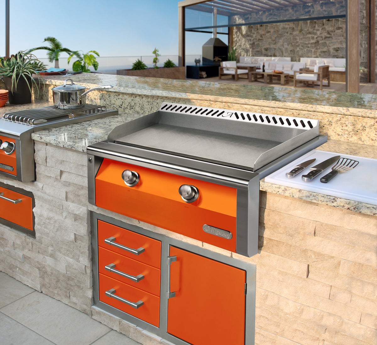 Alfresco 56” Built-In Luxury Gas ALL-GRILL with SearZone / Stainless Steel, 18SR Burners, Smoker, Infrared Rear Burner, Rotisserie, Cover / ALXE-56BFG