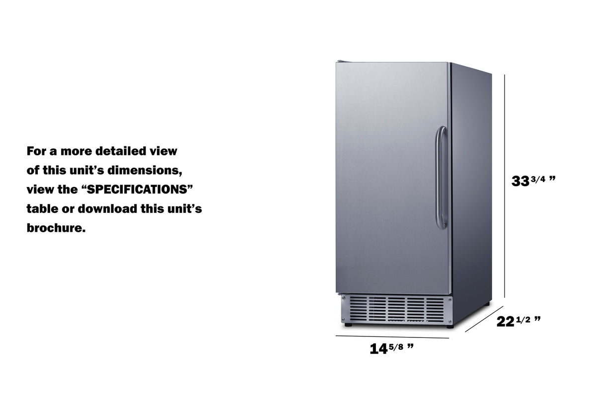 Summit BIM47OS dimensions: 33 5/8 inches high, 14 5/8 inches wide, 22 1/2 inches deep