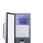 Summit BIM47OS icemaker with door open, showing blue interior light, ice mold and storage bin