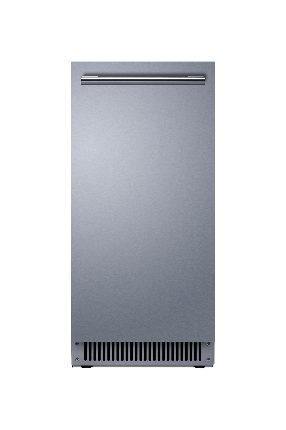 Summit BIM63OSADA 15-inch outdoor clear icemaker, front view with stainless steel door and handle