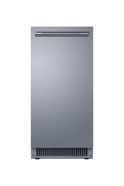 Summit BIM63OSADA 15-inch outdoor clear icemaker, front view with stainless steel door and handle