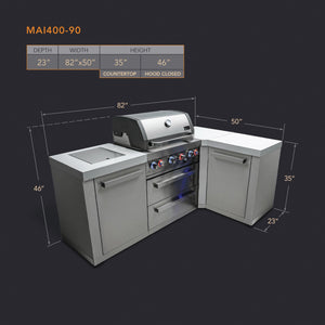 Mont Alpi 400 Classic Island with 90 Degree Corner | 4-Burner Grill, Stainless Steel | MAi400-90