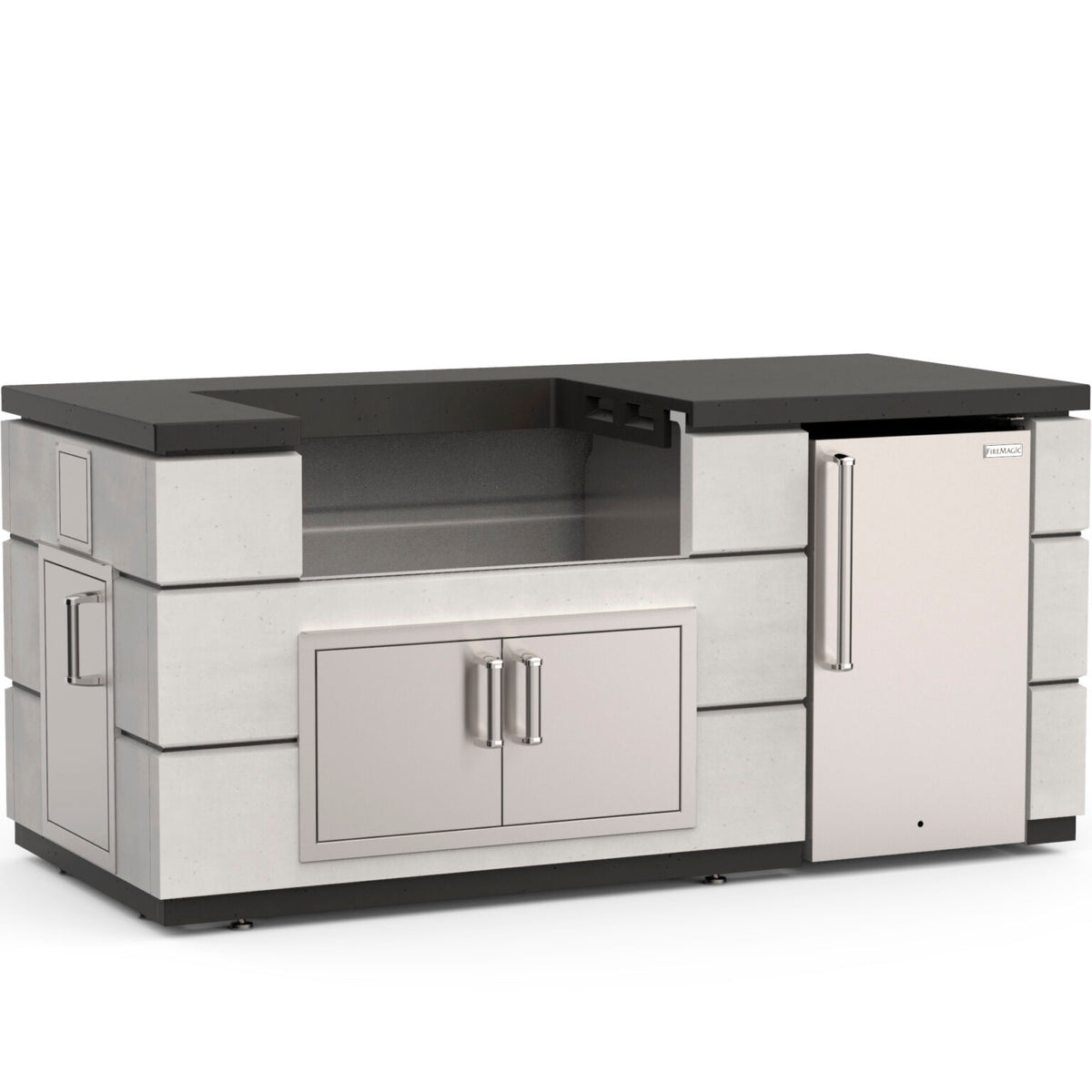 Fire Magic 77&quot; Contemporary Pre-Fab Island Bundle White Aspen Base w/ Polished Black Lava Counter / IP66-WAR-77BA