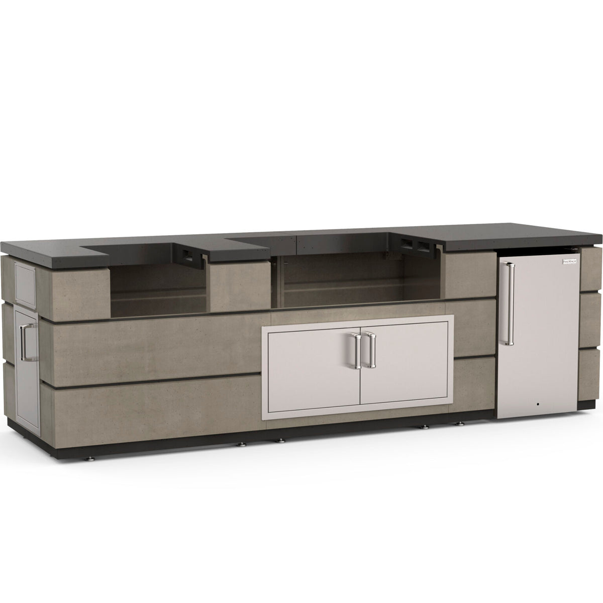 Fire Magic 115&quot; Contemporary Pre-Fab Island Bundle with Smoke Base w/ Polished Black Lava Counter / IP79-SMR-115BA