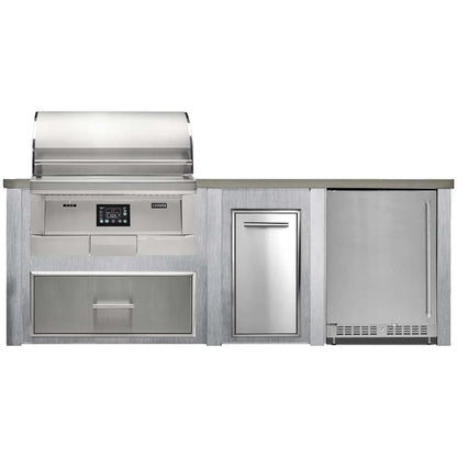 Haven 8 Ft Coyote Pellet Outdoor Kitchen Island with 24" Refrigerator | HCOY96PREF