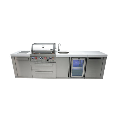 Mont Alpi 400 Classic Island with Beverage Center | 4-Burner Grill, Sink, Fridge, Stainless Steel | MAi400-BEV