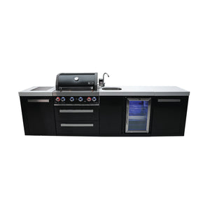 Mont Alpi 400 Black Stainless Steel Island with Beverage Center | 4-Burner Grill, Sink, Fridge | MAi400-BSSBEV