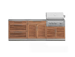 Premium modular outdoor kitchen with stainless steel countertop, built-in grill, and modern storage cabinets.