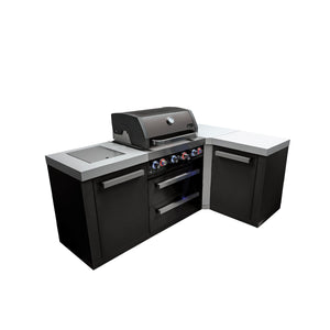 Mont Alpi 400 Black Stainless Steel Island with 90 Degree Corner | 4-Burner Grill | MAi400-BSS90