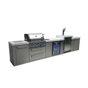 Mont Alpi 400 Classic Island with Beverage Center and Kegerator | 4-Burner Grill, Sink, Fridge, Stainless Steel | MAi400-KEGBEV
