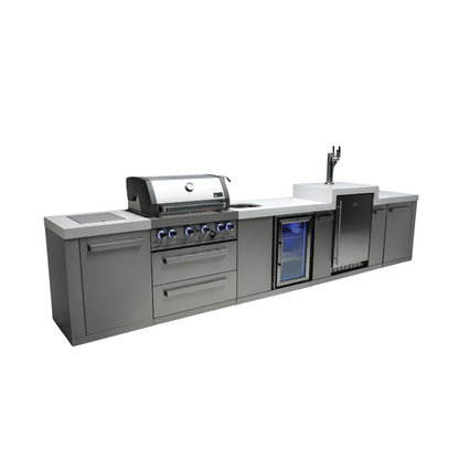 Mont Alpi 400 Classic Island with Beverage Center and Kegerator | 4-Burner Grill, Sink, Fridge, Stainless Steel | MAi400-KEGBEV