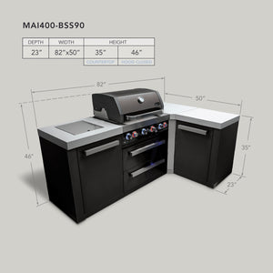 Mont Alpi 400 Black Stainless Steel Island with 90 Degree Corner | 4-Burner Grill | MAi400-BSS90