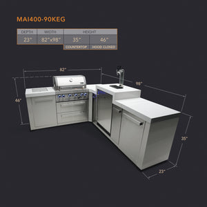 Mont Alpi 400 Classic Island with 90 Degree Corner and Kegerator | 4-Burner Grill, Stainless Steel | MAi400-90KEG