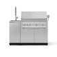 Stainless steel grill with 4 burners, side sink, and lid; ideal for premium modular outdoor kitchens.