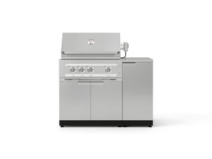 304 stainless steel gas grill with four burners, side cabinet, ideal for premium modular outdoor kitchens.